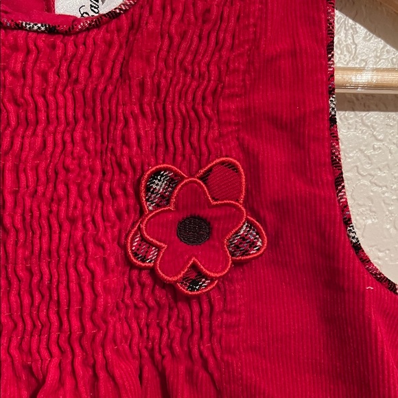 Rare Editions Vintage Girl’s Red Ruffle Hem Corduroy Christmas Dress - Picture 2 of 6